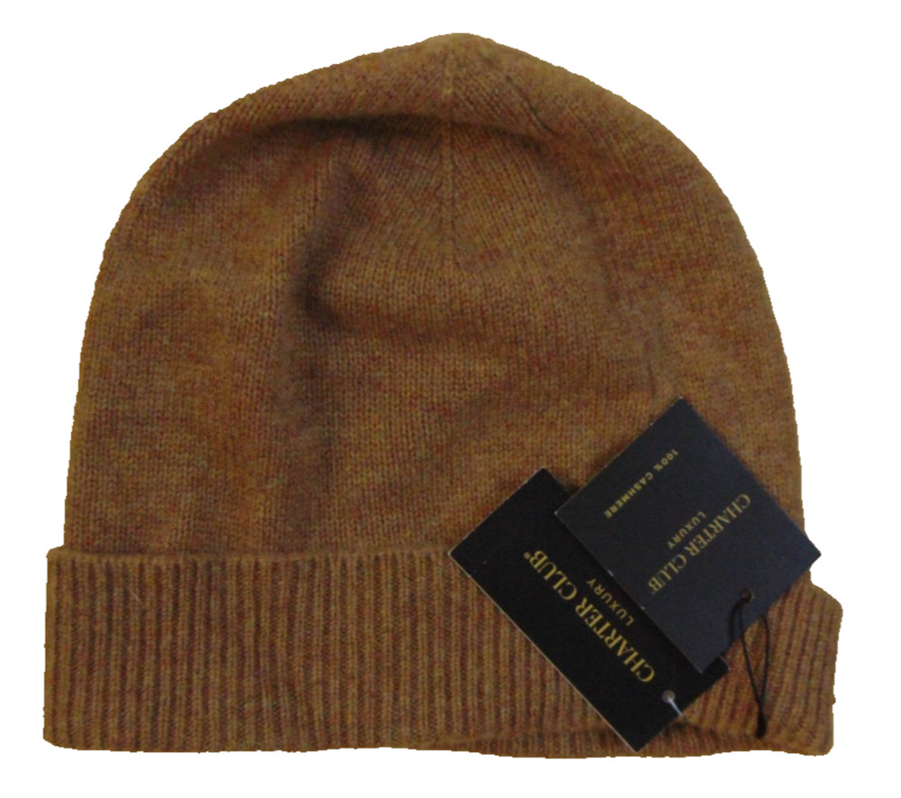 Charter Club 100% Cashmere Cuffed Beanie Hat Women's One Size Heather Camel